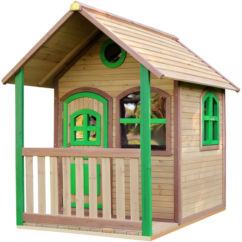Alex Maison Enfant en Bois fsc Maison de Jeux pour l'extérieur / Jardin en marron & vert Maisonnette / Cabane de Jeu avec des fenêtres & Véranda