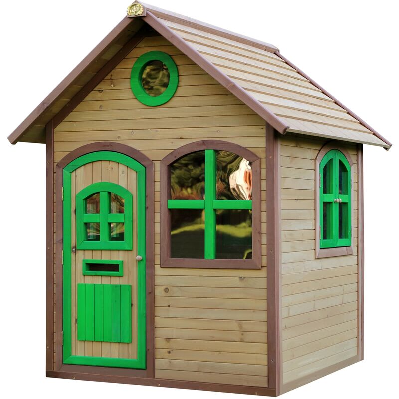 Julia Maison Enfant en Bois fsc Maison de Jeux pour l'extérieur / Jardin en marron & vert Maisonnette / Cabane de Jeu avec des fenêtres - Marron - AXI