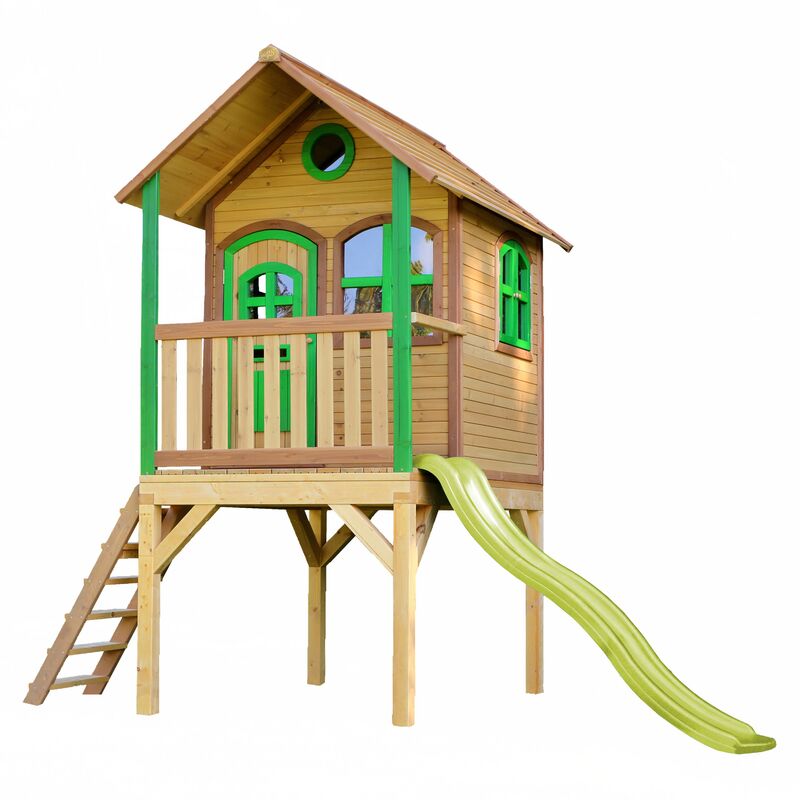 AXI Laura Maison Enfant avec Toboggan vert clair Aire de Jeux pour l'extérieur en marron & vert Maisonnette / Cabane de Jeu en Bois FSC
