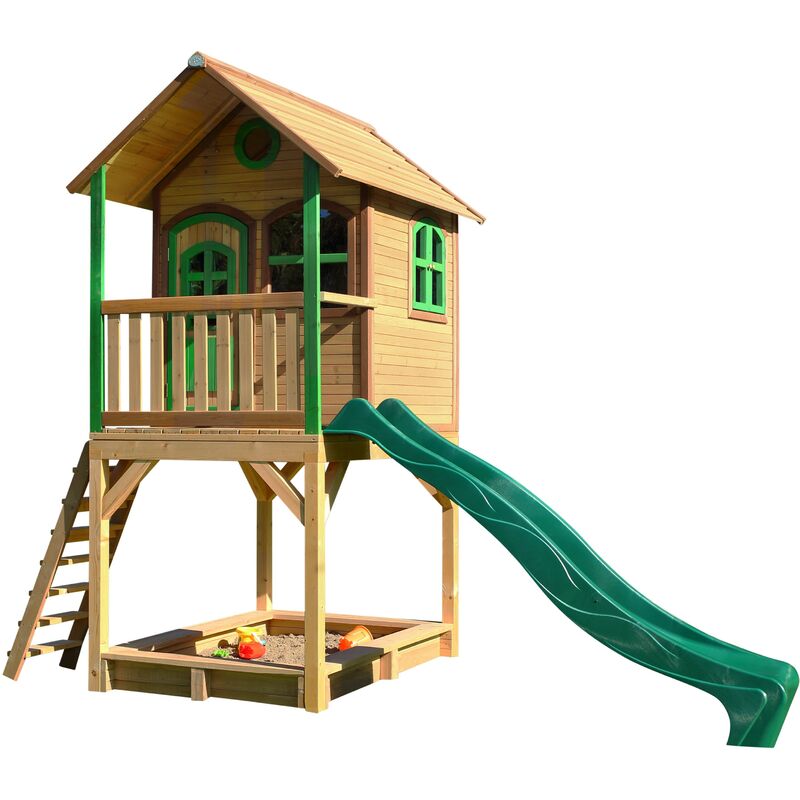 AXI - Sarah Maison Enfant avec Bac à Sable & Toboggan vert | Aire de Jeux pour l'extérieur en marron & vert | Maisonnette / Cabane de Jeu en Bois fsc