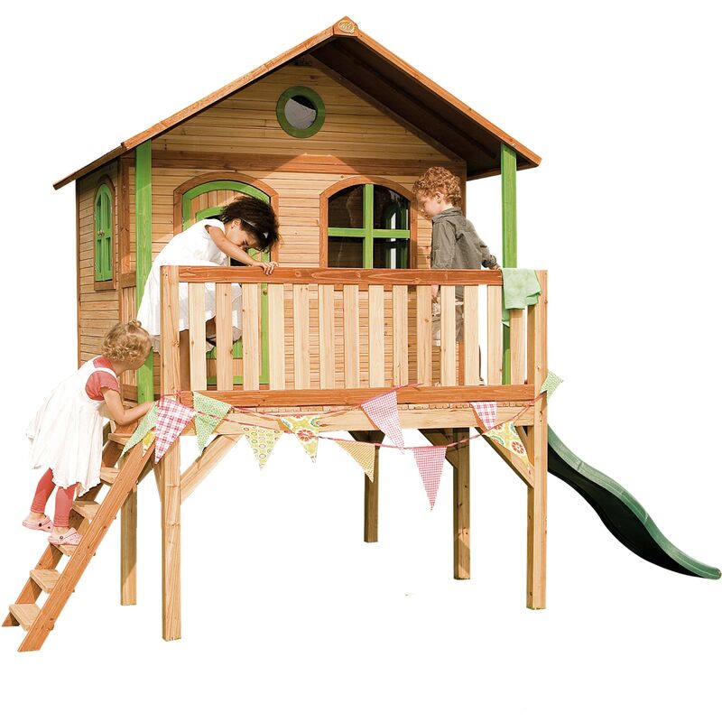Sophie Maison Enfant avec Toboggan vert Aire de Jeux pour l'extérieur en marron & vert Maisonnette / Cabane de Jeu en Bois fsc - Marron - AXI
