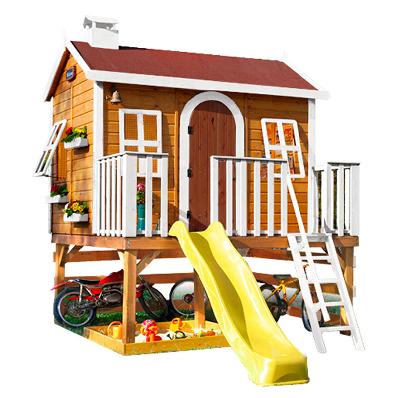 Green House - Cabane enfant bois sur pilotis avec toboggan super aldea. 250 x 250 x 322 . cabanes .Cabane peinte, transport inclus.