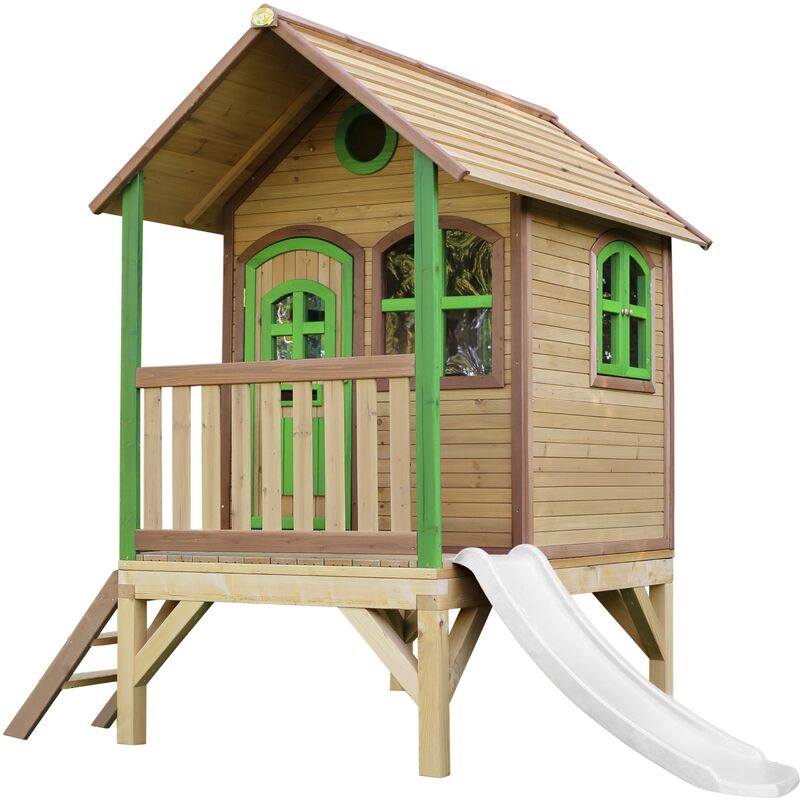 AXI - Tom Maison Enfant avec Toboggan Blanc Aire de Jeux pour l'extérieur en Marron & Vert Maisonnette / Cabane de Jeu en Bois fsc - Marron