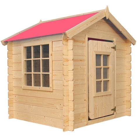 Cabane enfant exterieur 1m2 - Maisonnette en bois pour enfants - Toit rouge  - Cabane bois enfant 114x111xH121cm - SANS plancher - Timbela M570R-1