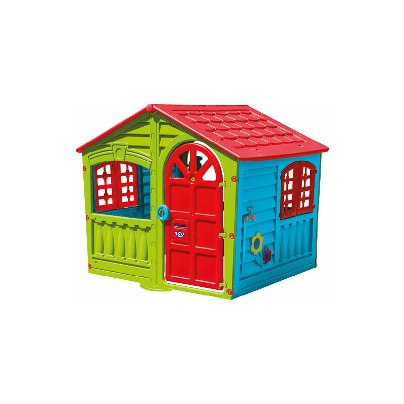 Maisonnette plastique house of fun Palplay 140 x 111 x 115 cm - bleu - rouge - vert