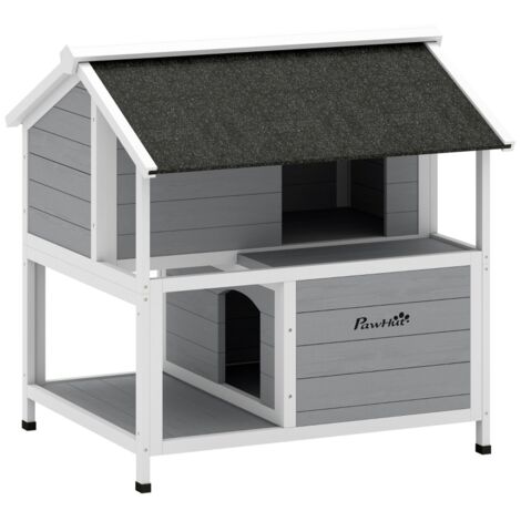 Cabane extérieure pour chats, étanche, toit à charnière, en épicéa, 80 x 93 x 95 cm, gris