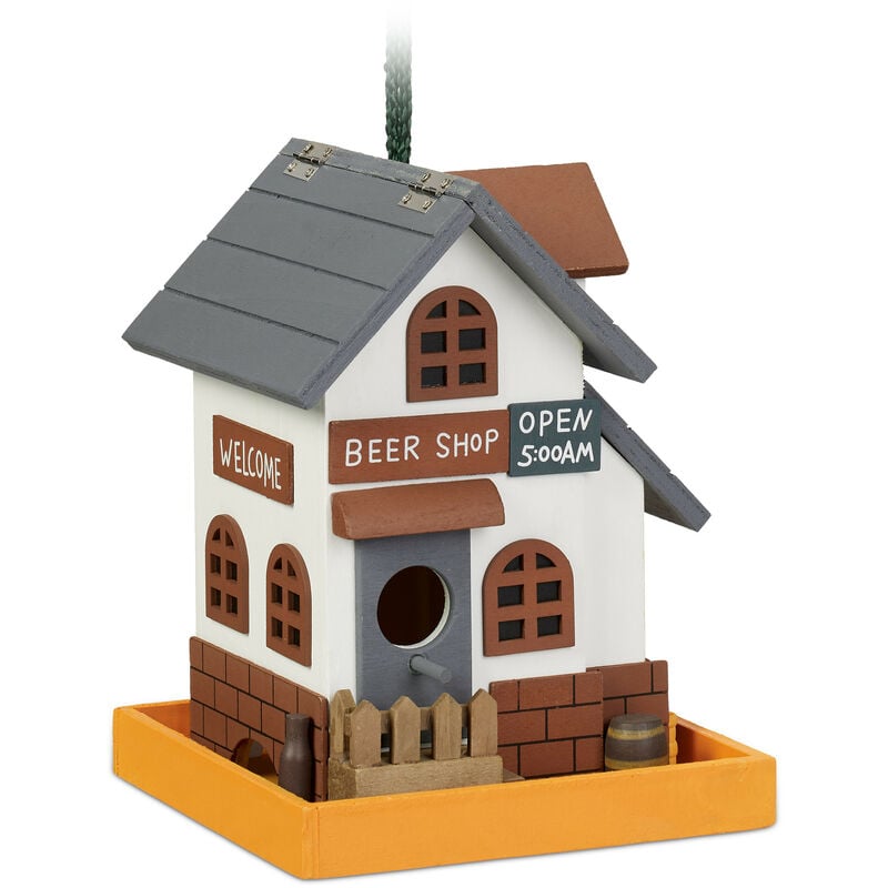 Cabane à oiseaux, suspendre, en bois, toit ouvrant, hlp : 23 x 18 x 18 cm, pour jardin, multicolore - Relaxdays