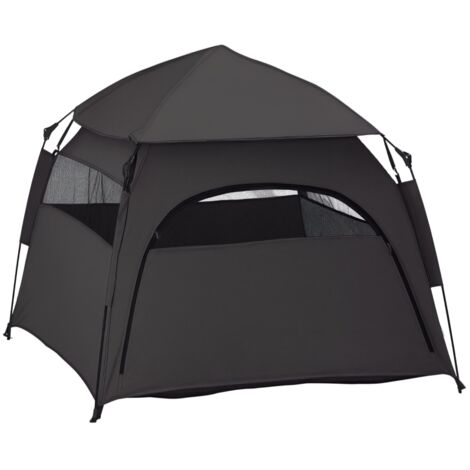 Cabane pour animaux de compagnie – Cabane extérieure pour chiens et chats, tente indienne avec fenêtres grillagées, auvent anti-UV et housse de transport, gris foncé, idéale pour jardin ou intérieur