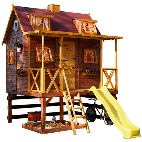 Cabane pour enfant avec lit superposé et toboggan SUPER POSADA. 250 x 250 x 375 . CABANES GREEN HOUSE.Cabane peinte, transport inclus.