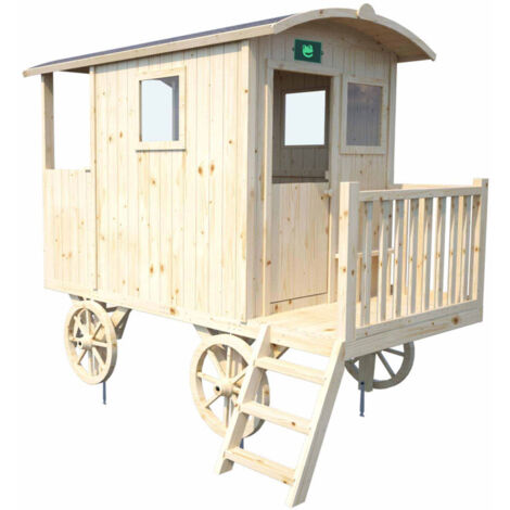 Soulet – Cabane de jardin pour enfant en bois brut certifié FSC – Dimensions 155 x 262 x 203 cm – 4 fenêtres avec plexi – Toit en feutre bitumeux