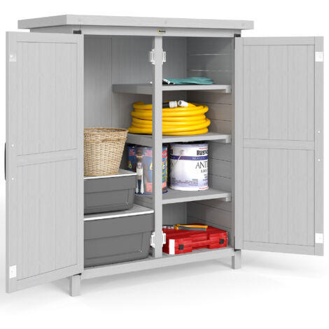 Cabanon jardin bois 75x40x90 cm, armoire rangement outils, 4 étagères, 2 portes, gris