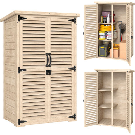 Cabanon jardin bois 75x50x118 cm, armoire rangement outils, 2 étagères, 2 portes, naturel