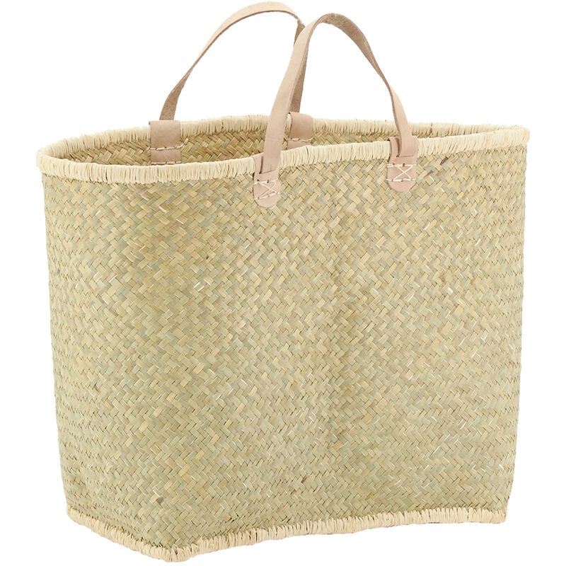 Cabas en palmier naturel tressé avec poignées cuir