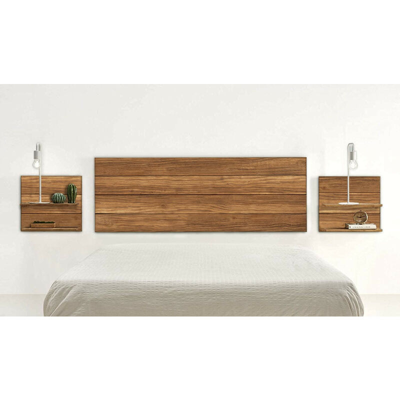 Cabecero + 2 mesitas acabado madera maciza natural medidas 155 x 60 x 2
