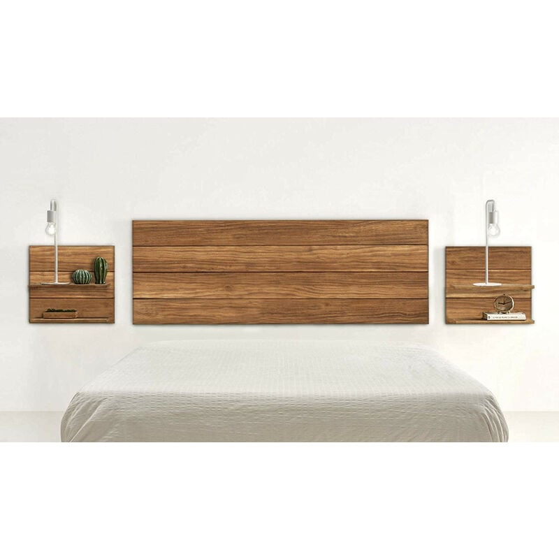 

Hogar24 - Cabecero + 2 mesitas acabado madera maciza natural, medidas 155 x 60 x 2 cm