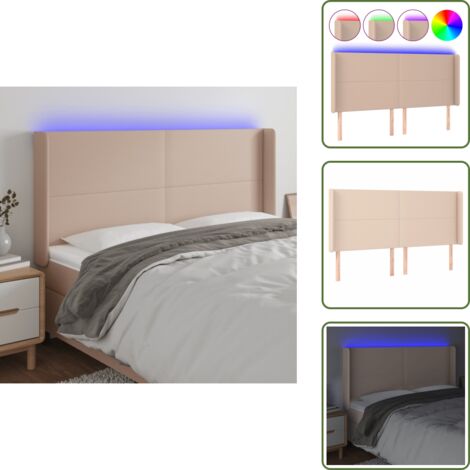 Cabecero ajustable - vidaXL Cabecero con LED cuero sintético capuchino 203x16x118/128cm - Cabecero de cama