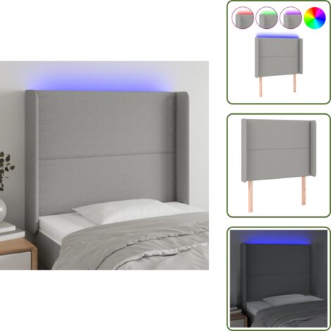 Cabecero ajustable - vidaXL Cabecero con LED de tela gris claro 103x16x118/128 cm - Cabecero de tela