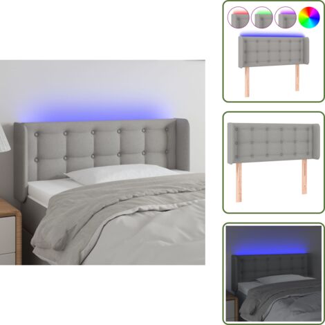 Cabecero ajustable - vidaXL Cabecero con LED de tela gris claro 103x16x78/88 cm - Cabecero con tira LED