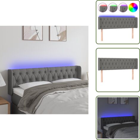 Cabecero ajustable - vidaXL Cabecero con LED de tela gris oscuro 147x16x78/88 cm - Tira LED