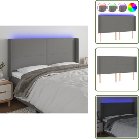 Cabecero ajustable - vidaXL Cabecero con LED de tela gris oscuro 203x16x118/128 cm - Tira LED