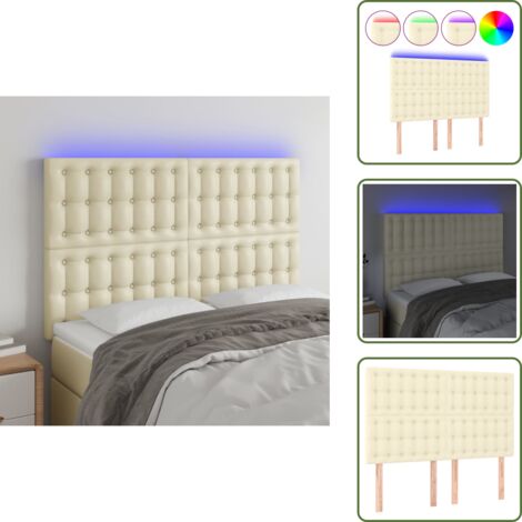 Cabecero ajustable - vidaXL Cabecero con luces LED cuero sintético crema 144x5x118/128 cm - Cabecero de cama