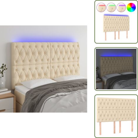 Cabecero ajustable - vidaXL Cabecero con luces LED tela crema 160x7x118/128 cm - Tira LED