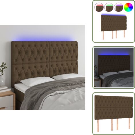 Cabecero ajustable - vidaXL Cabecero con luces LED tela marrón oscuro 144x7x118/128 cm - Luces LED para cama