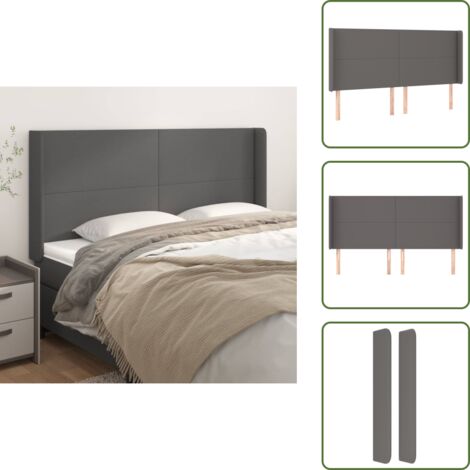 Cabecero ajustable - vidaXL Cabecero con orejas cuero sintético gris 183x16x118/128 cm - Cabecero de cama gris