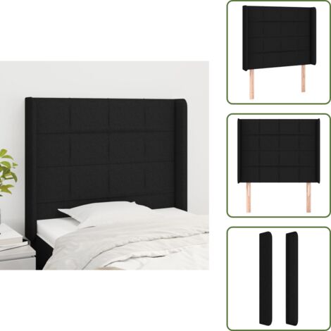 Cabecero ajustable - vidaXL Cabecero con orejas de tela negro 93x16x118/128 cm - Cabecero de tela