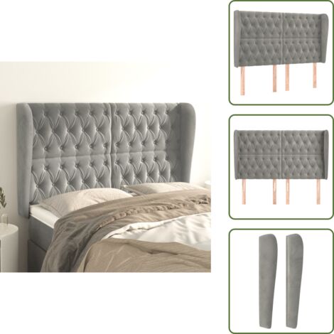 Cabecero ajustable - vidaXL Cabecero con orejas de terciopelo gris claro 163x23x118/128 cm - Apoyo para espalda
