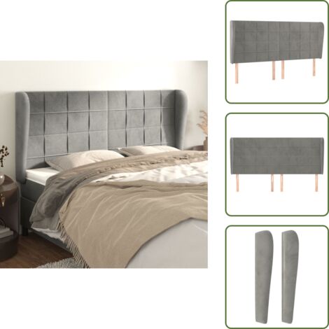 Cabecero ajustable - vidaXL Cabecero con orejas de terciopelo gris claro 203x23x118/128 cm - Apoyo para espalda