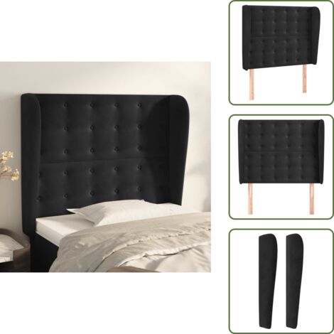 Cabecero ajustable - vidaXL Cabecero con orejas de terciopelo negro 93x23x118/128 cm - Apoyo para espalda