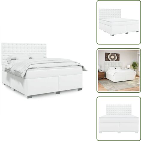 Cabecero ajustable - vidaXL Cama box spring con colchón cuero sintético blanco 180x200 cm - Soporte óptimo