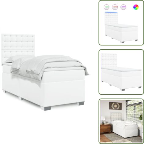 Cabecero ajustable - vidaXL Cama box spring con colchón cuero sintético blanco 80x200 cm - Cama de cuero sintético