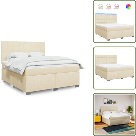 Cabecero ajustable - vidaXL Cama box spring con colchón tela color crema 180x200 cm - Colchón de muelles