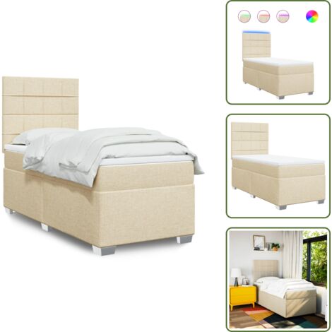 Cabecero ajustable - vidaXL Cama box spring con colchón tela color crema 80x200 cm - Colchón de muelles