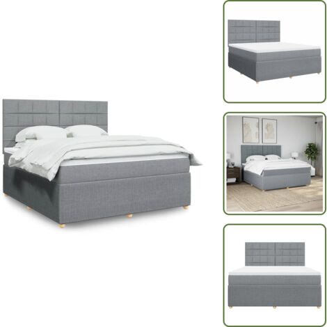 Cabecero ajustable - vidaXL Cama box spring con colchón tela gris claro 180x200 cm - Colchón de muelles ensacados
