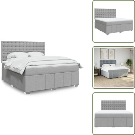 Cabecero ajustable - vidaXL Cama box spring con colchón tela gris claro 180x200 cm - Colchón de muelles ensacados