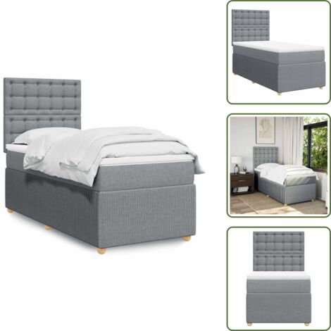 Cabecero ajustable - vidaXL Cama box spring con colchón tela gris claro 90x190 cm - Colchón de muelles ensacados