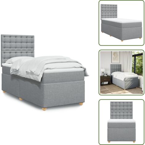 Cabecero ajustable - vidaXL Cama box spring con colchón tela gris claro 90x200 cm - Cubrecolchón