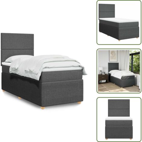 Cabecero ajustable - vidaXL Cama box spring con colchón tela gris oscuro 90x190 cm - Colchón de muelles ensacados