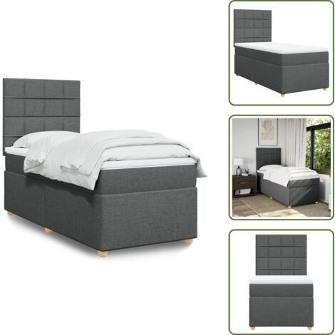 Cabecero ajustable - vidaXL Cama box spring con colchón tela gris oscuro 90x190 cm - Colchón de muelles ensacados