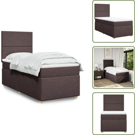 Cabecero ajustable - vidaXL Cama box spring con colchón tela marrón oscuro 100x200 cm - Colchón ensacado