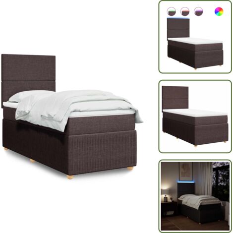 Cabecero ajustable - vidaXL Cama box spring con colchón tela marrón oscuro 90x200 cm - Colchón ensacado