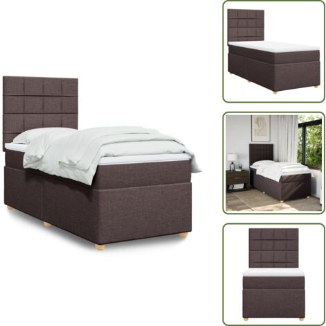 Cabecero ajustable - vidaXL Cama box spring con colchón tela marrón oscuro 90x200 cm - Colchón ensacado