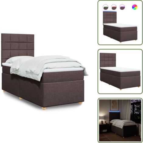 Cabecero ajustable - vidaXL Cama box spring con colchón tela marrón oscuro 90x200 cm - Colchón ensacado