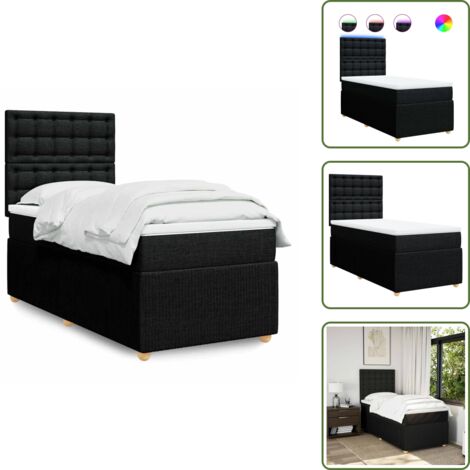 Cabecero ajustable - vidaXL Cama box spring con colchón tela negro 100x200 cm - Colchón de muelles