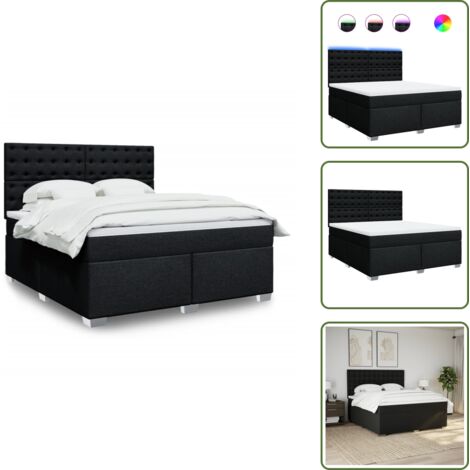 Cabecero ajustable - vidaXL Cama box spring con colchón tela negro 180x200 cm - Cubrecolchón extraíble