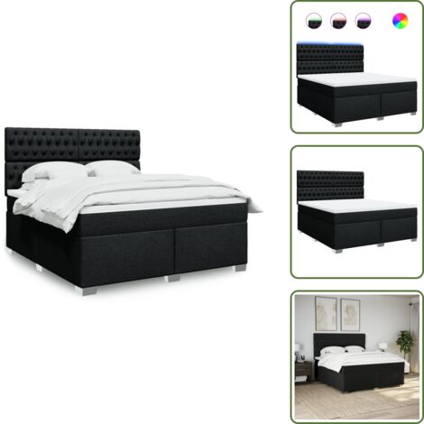 Cabecero ajustable - vidaXL Cama box spring con colchón tela negro 180x200 cm - Cubrecolchón extraíble