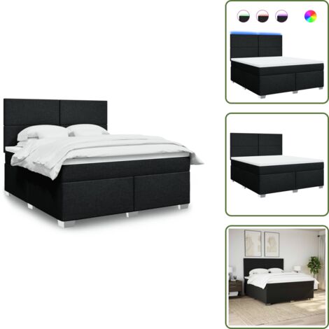 Cabecero ajustable - vidaXL Cama box spring con colchón tela negro 180x200 cm - Cubrecolchón extraíble